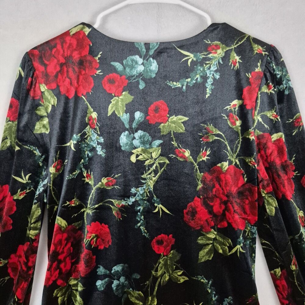 Velvet Floral Long Sleeve Sweetheart Neckline Blouse Large Whimsigoth 90s Y2k. - Picture 9 of 13